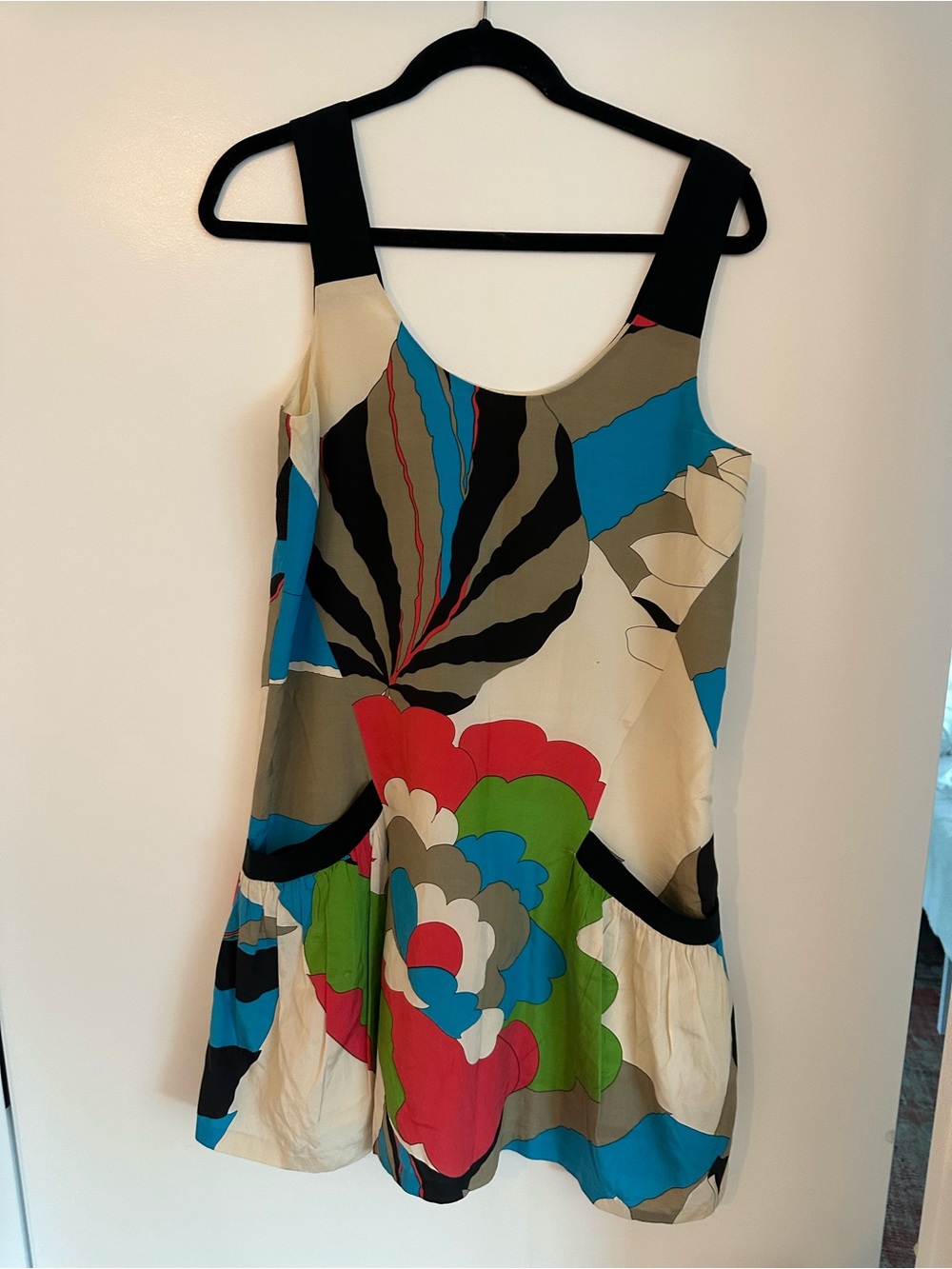 Tibi Cream Mini Dress with Blue, Green, Red and Black Floral Print